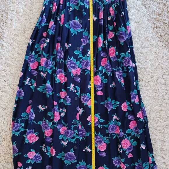 Jean Works Women's Long Summer Skirt Floral Design Size S/P Light Weight Blue - Picture 7 of 8